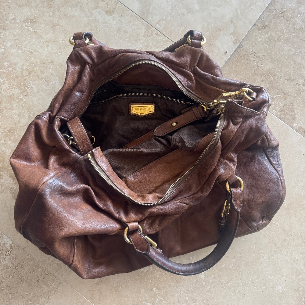 MIU MIU Vintage Brown Leather Slouchy Bag